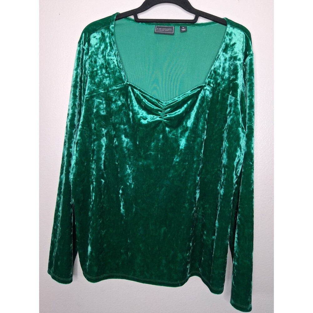 G by Giuliana Sweetheart Neck Velour Knit Top Blouse Long Slv Green Holiday 2X